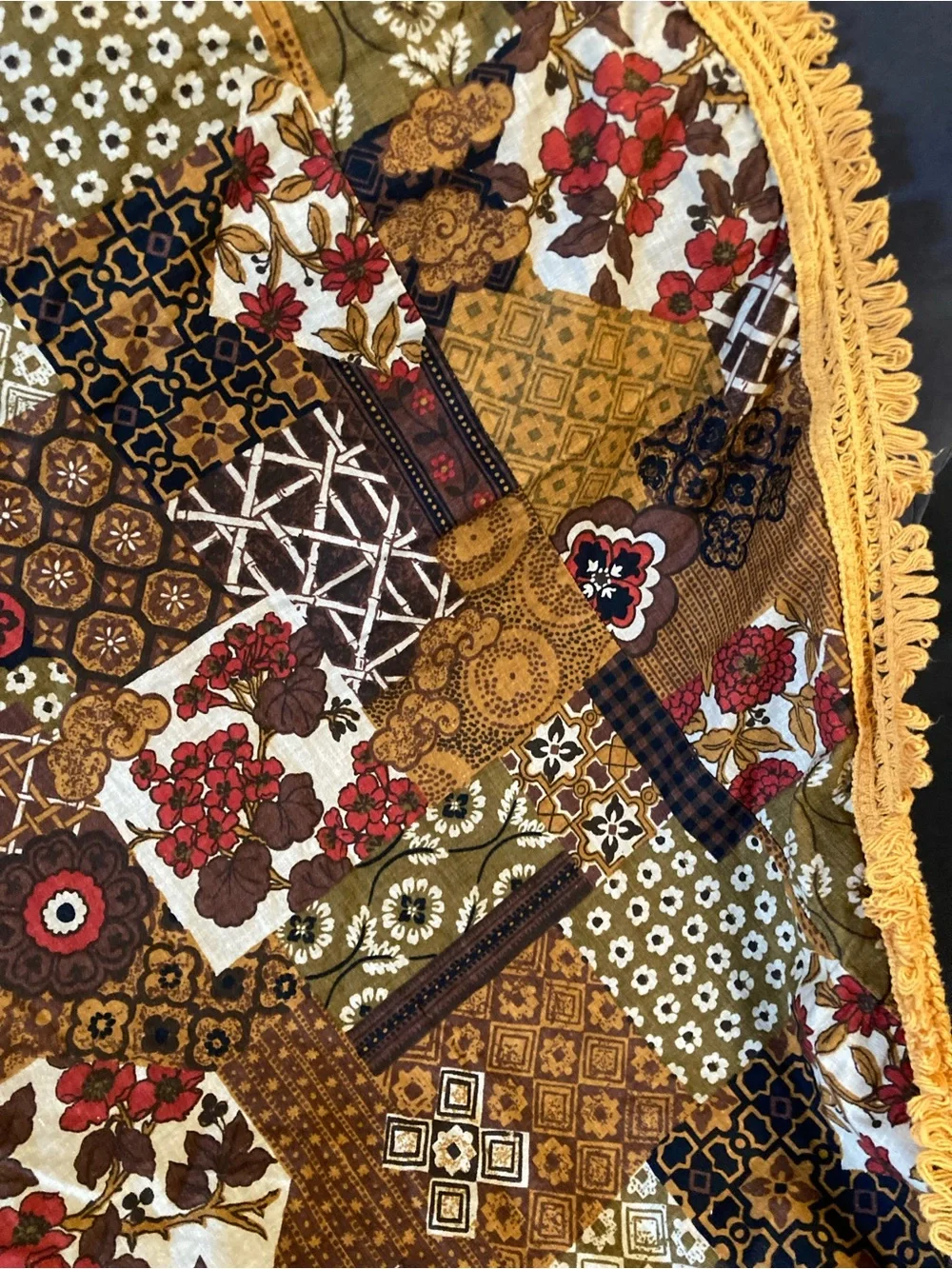 Vintage Tablecloth Round Fringe Harvest Gold MCM Vintage 50